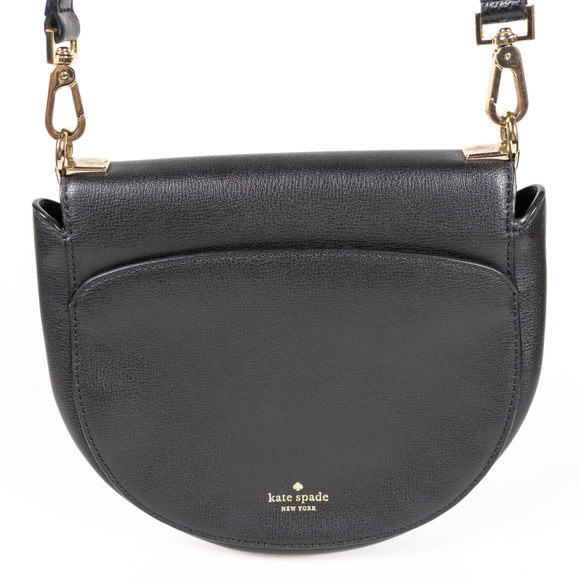 KATE SPADE Black Robyn Crossbody Medium Saddle Bag Leather Women's - Picture 3 of 9